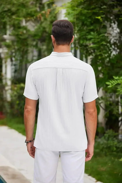 Knitterfreies T-Shirt aus Baumwolle und Leinen für Herren - Garino