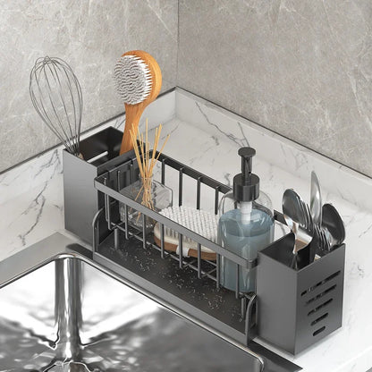 Ordinaqua Afwasbak Organizer Rek | Zelfafwaterend | Houder voor Spons, Zeep & Doek | Uittrekbaar & Hygiënisch | ABS-Kunststof