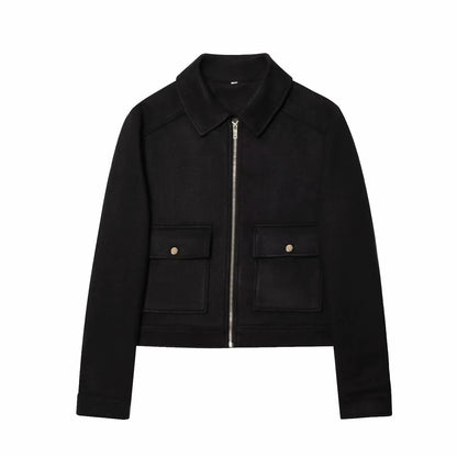 Women's Zipper Jacket Coat New Winter Long Sleeve Pocket Outerwear Coat Short Street Elegant Women's Jacket