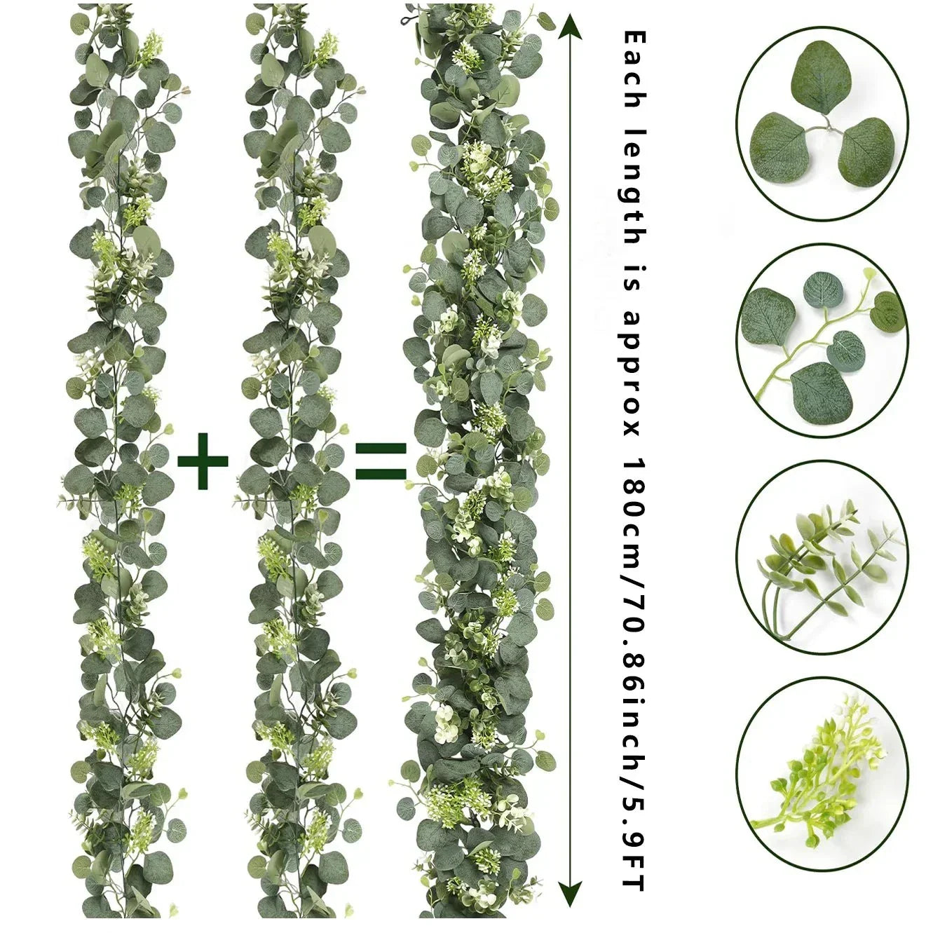 Garland Faux Eucalyptus 70 in Greenery Home Decor Wedding Party Table Mantel Staircase Accent | Thomler