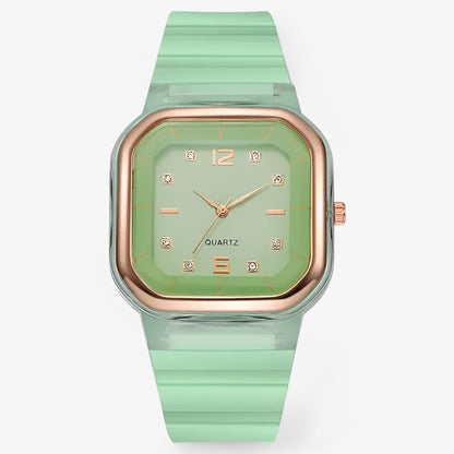 Janessa | Dameur i silikone med stor urskive og strassdetaljer - grøn - watches - {{ product_tags }