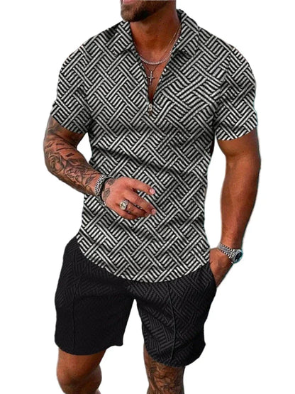 Men's Knit Quarter-Zip Polo Shirt and Shorts Two-Piece Set