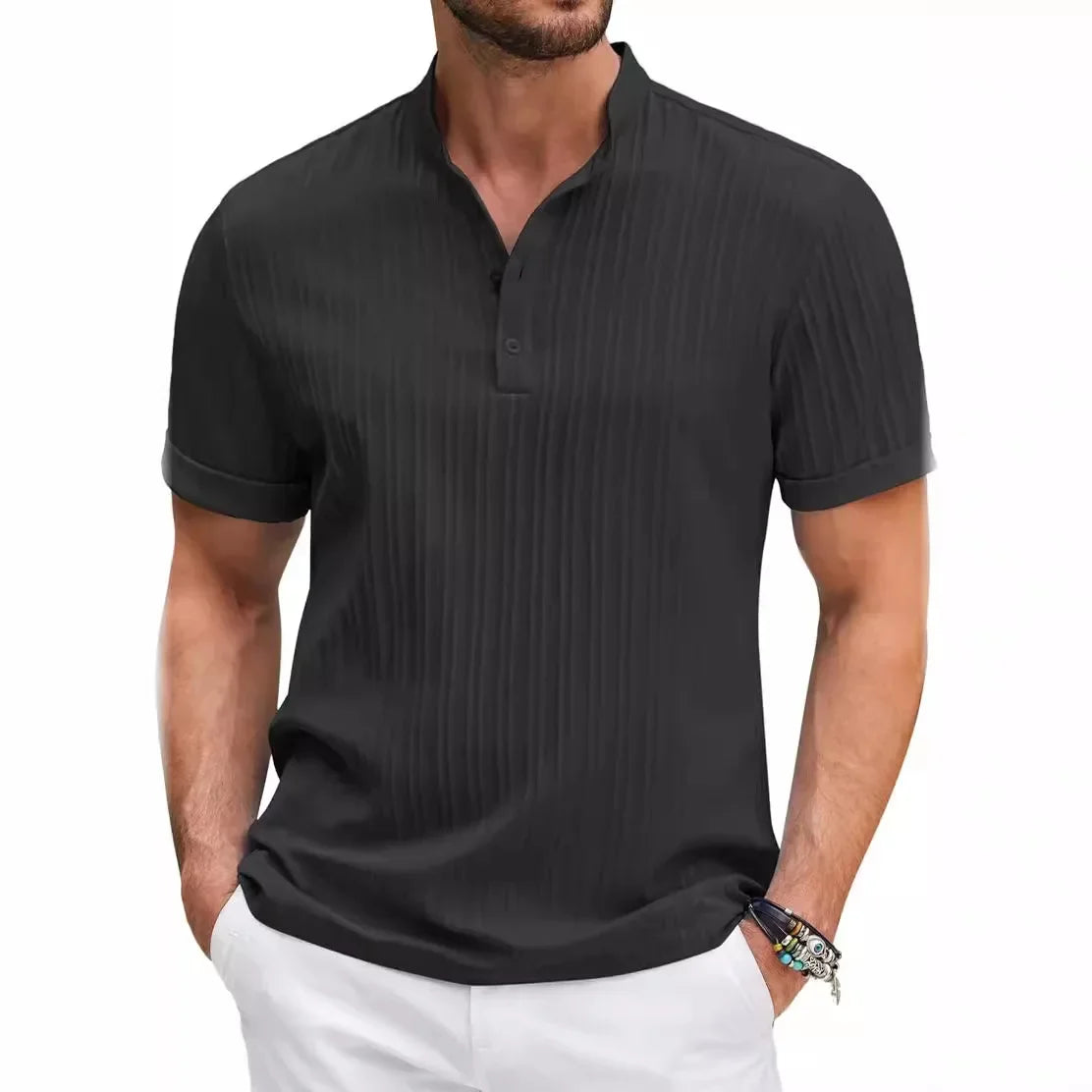 Knitterfreies T-Shirt aus Baumwolle und Leinen für Herren - Garino