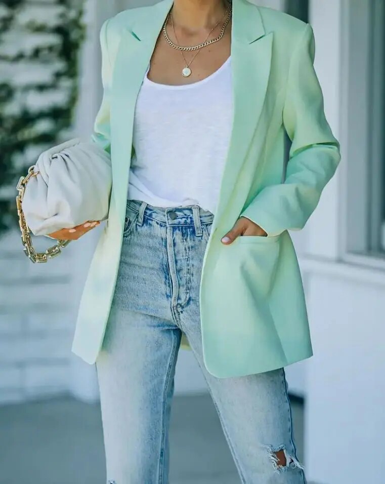 Women's Long Blazer with Pockets | Single Button