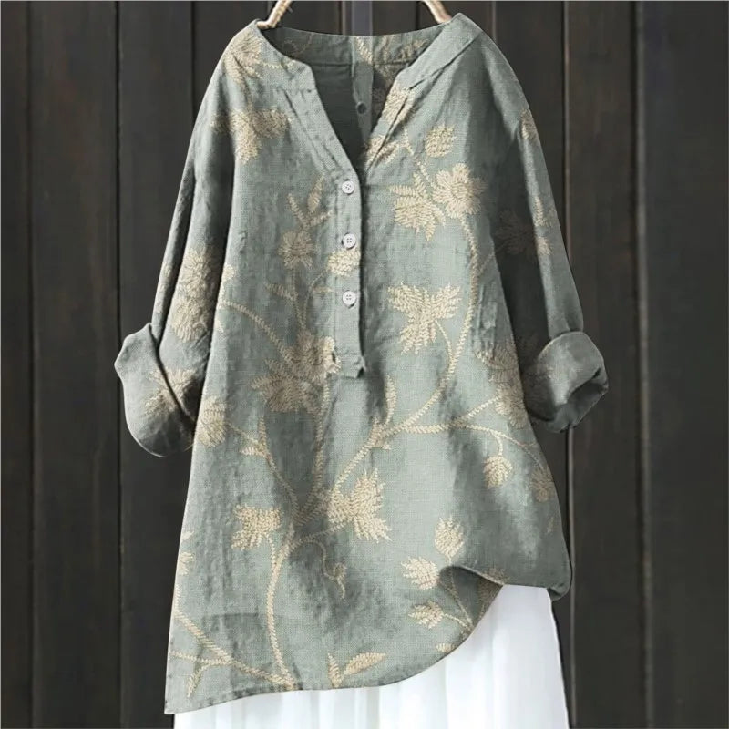 Camille – Blouse à imprimé floral à demi-boutonnage manches longues femme