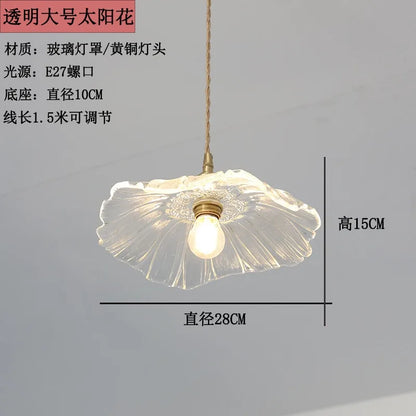 Modern Glass sunflower LED Pendant Lamp With Switch Living Room Bedroom Green Amber Nordic Hanging Lights Luminaria Hanglamp