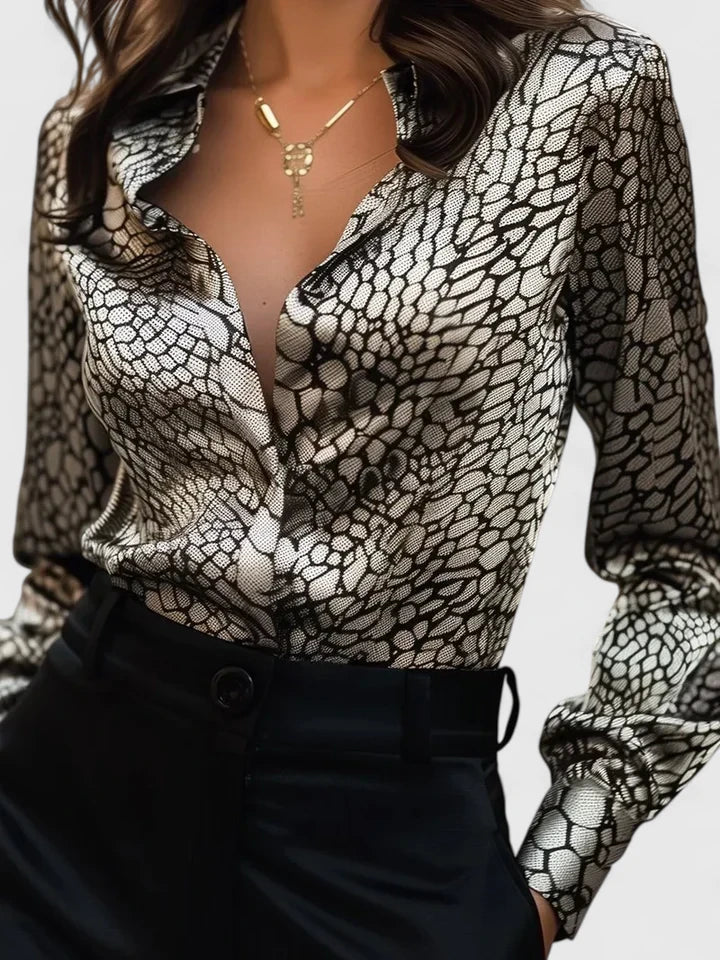Velmira | Damska Casual Satynowa Bluzka w Print Leopard