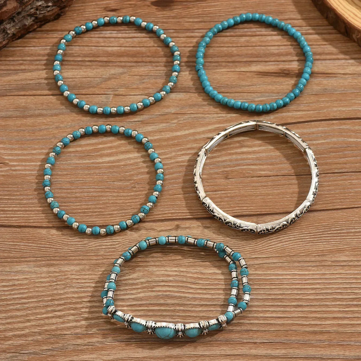 Selavienne™ Pulseras bohemias con cuentas verdes y turquesa