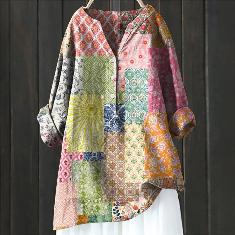 Camille – Blouse à imprimé floral à demi-boutonnage manches longues femme