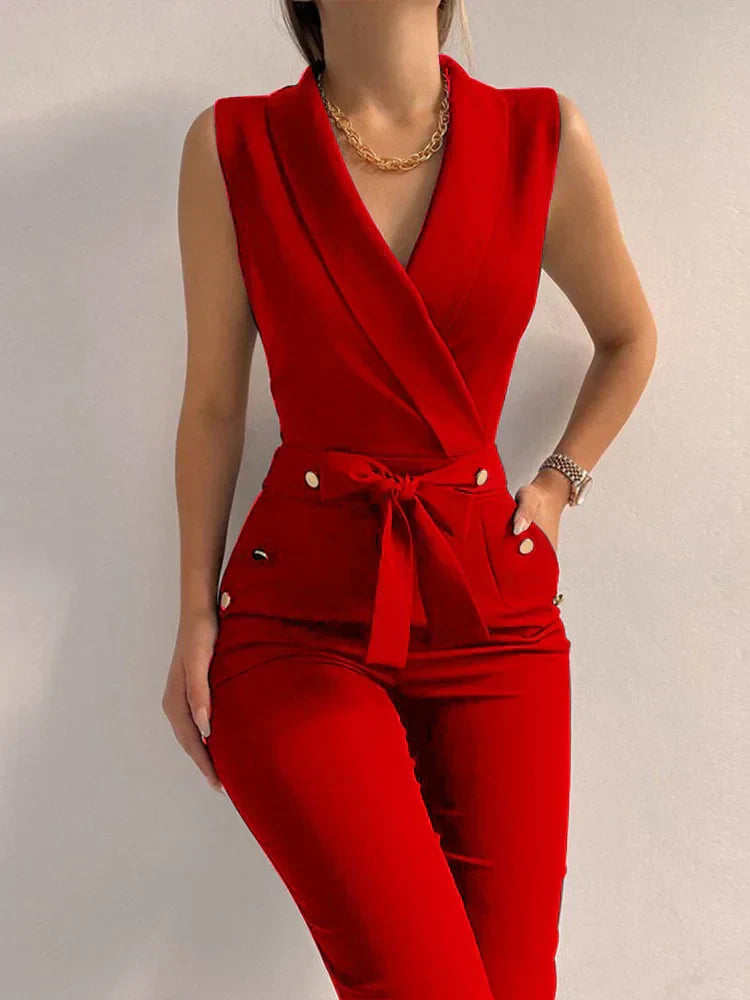 Migliora il tuo stile autunnale con la tuta JODY Chic con scollo a V
