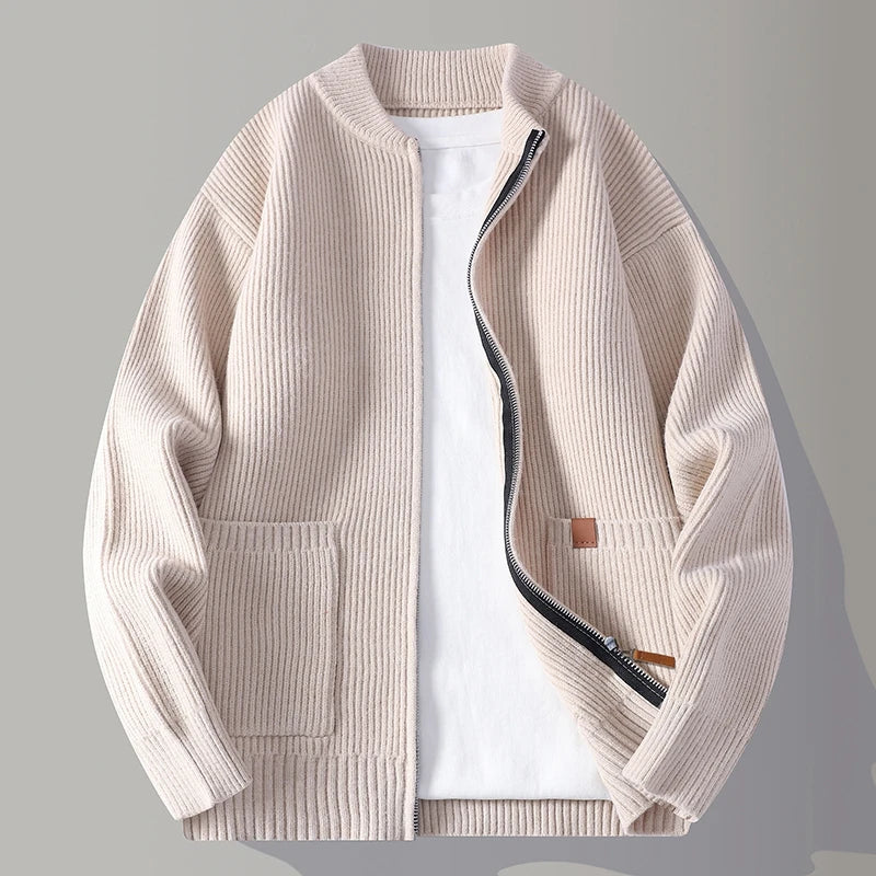 Men's Knitted Ribbed Zip Cardigan