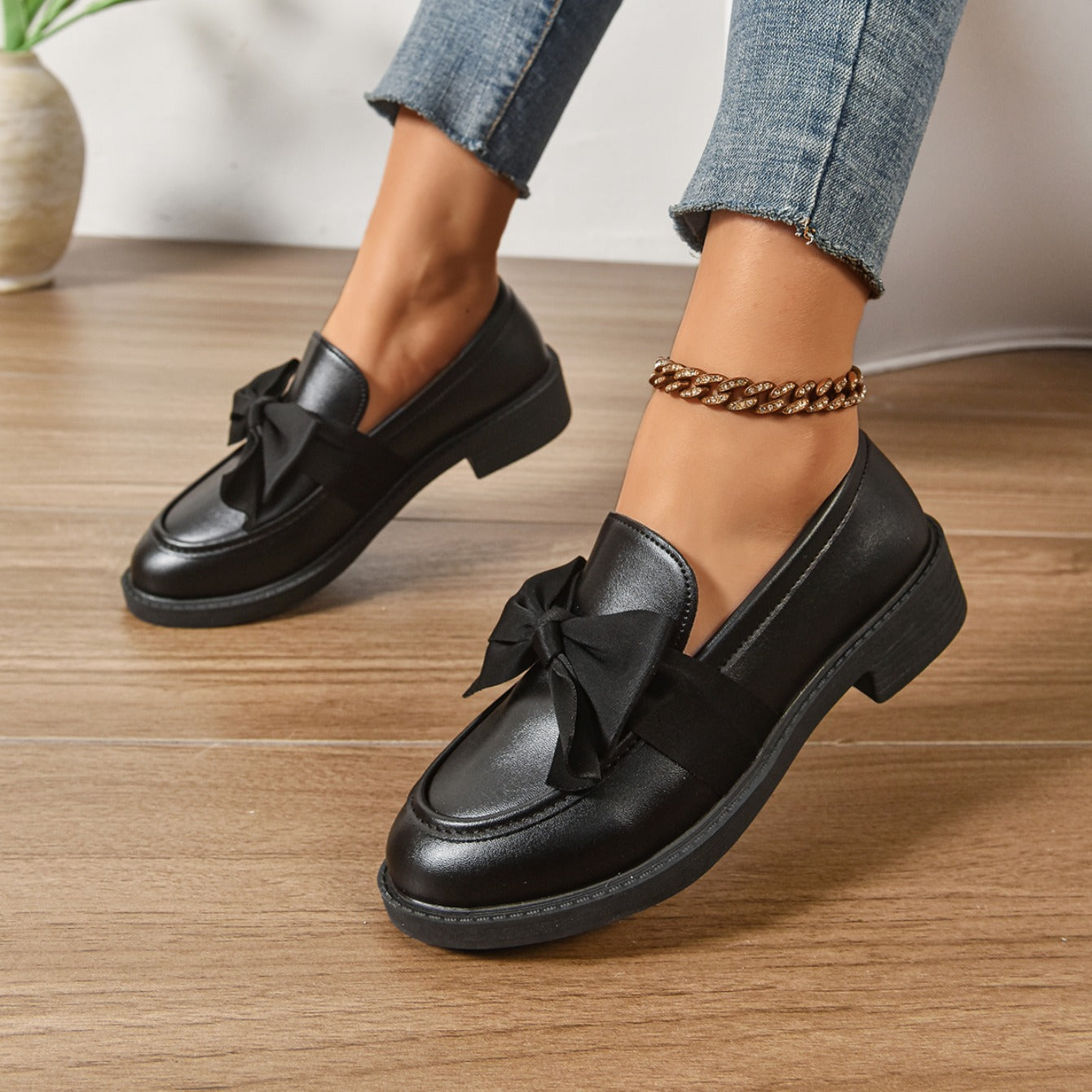 Mocassins en Cuir à Enfiler – Chaussures Élégantes avec Nœud et Semelle Plateforme