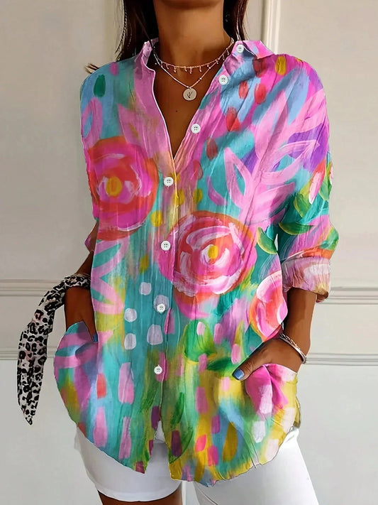 Elegant Long Sleeve With Colorful Pattern Shirt