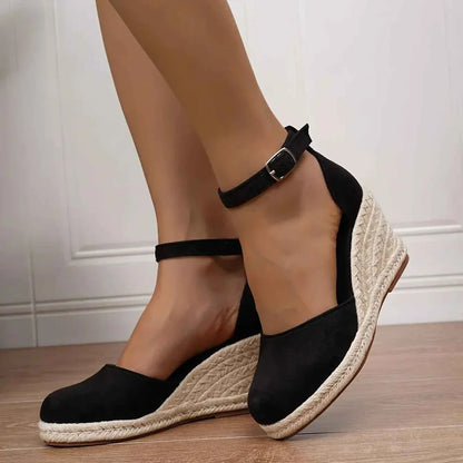 StepCharm | Dames suède espadrille sleehakken – enkelbandje, zomerse hakken