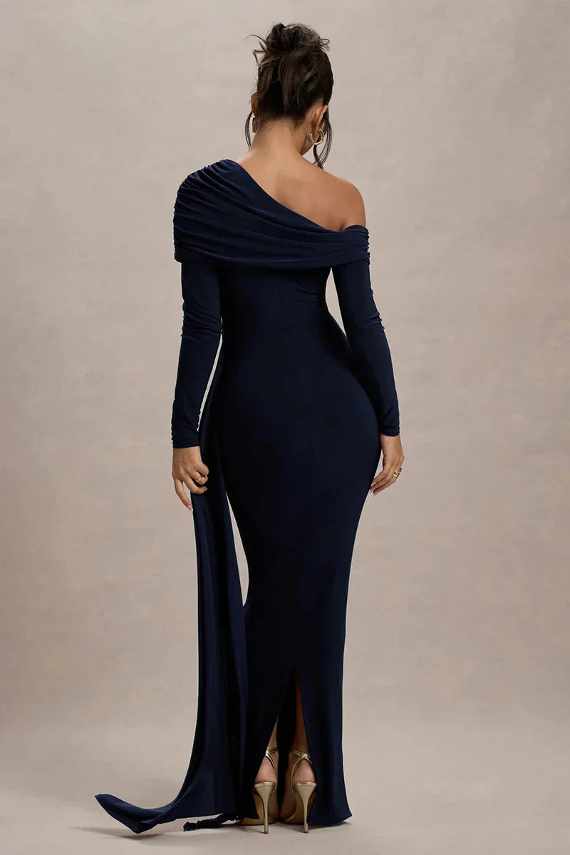 Evangeline Off-Shoulder Ruched Evening Gown