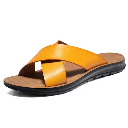 Men’s Leather Slip On Sandals Italian Style Premium Comfortable Summer Casual Outdoor Footwear
