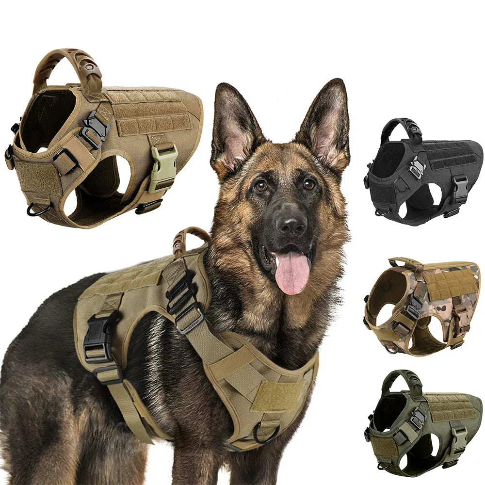 Tactical Dog Harness Heavy Duty Handle 1050D Nylon MOLLE No-Pull Adjustable Large Breeds Training Outdoor Walking Harness Metal D-Ring | Koossa