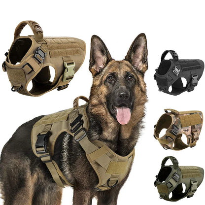 Tactical Dog Harness Heavy Duty Handle 1050D Nylon MOLLE No-Pull Adjustable Large Breeds Training Outdoor Walking Harness Metal D-Ring | Koossa