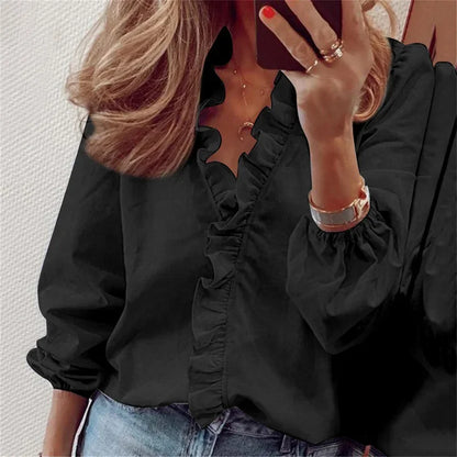 Women Elegant Ruffle Trim Wrap Blouse