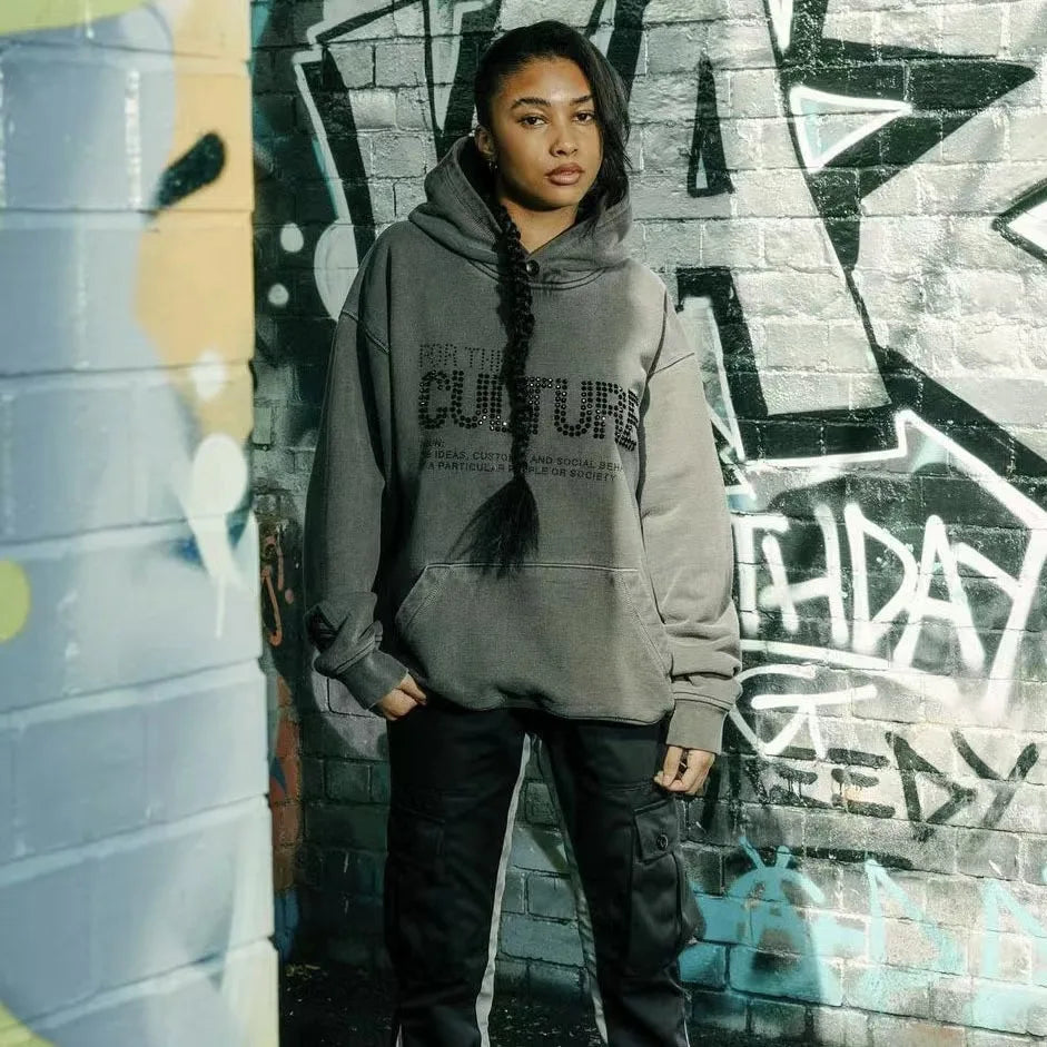 Sweat à capuche "For The Culture" avec détails en strass