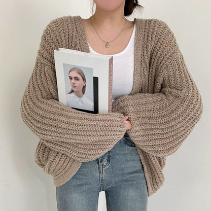 Women's Knit cardigan with Balloon Sleeve and Open Front