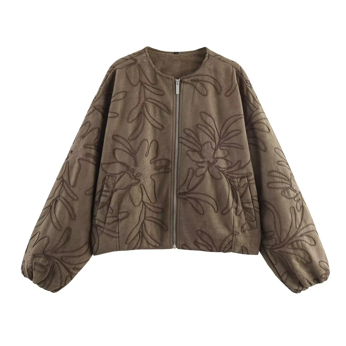 Bomberjacke mit Wildlederstruktur und Stickerei