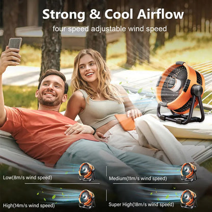 Campingventilator mit 20000mAh Akku, LED-Licht & Fernbedienung – WindMate