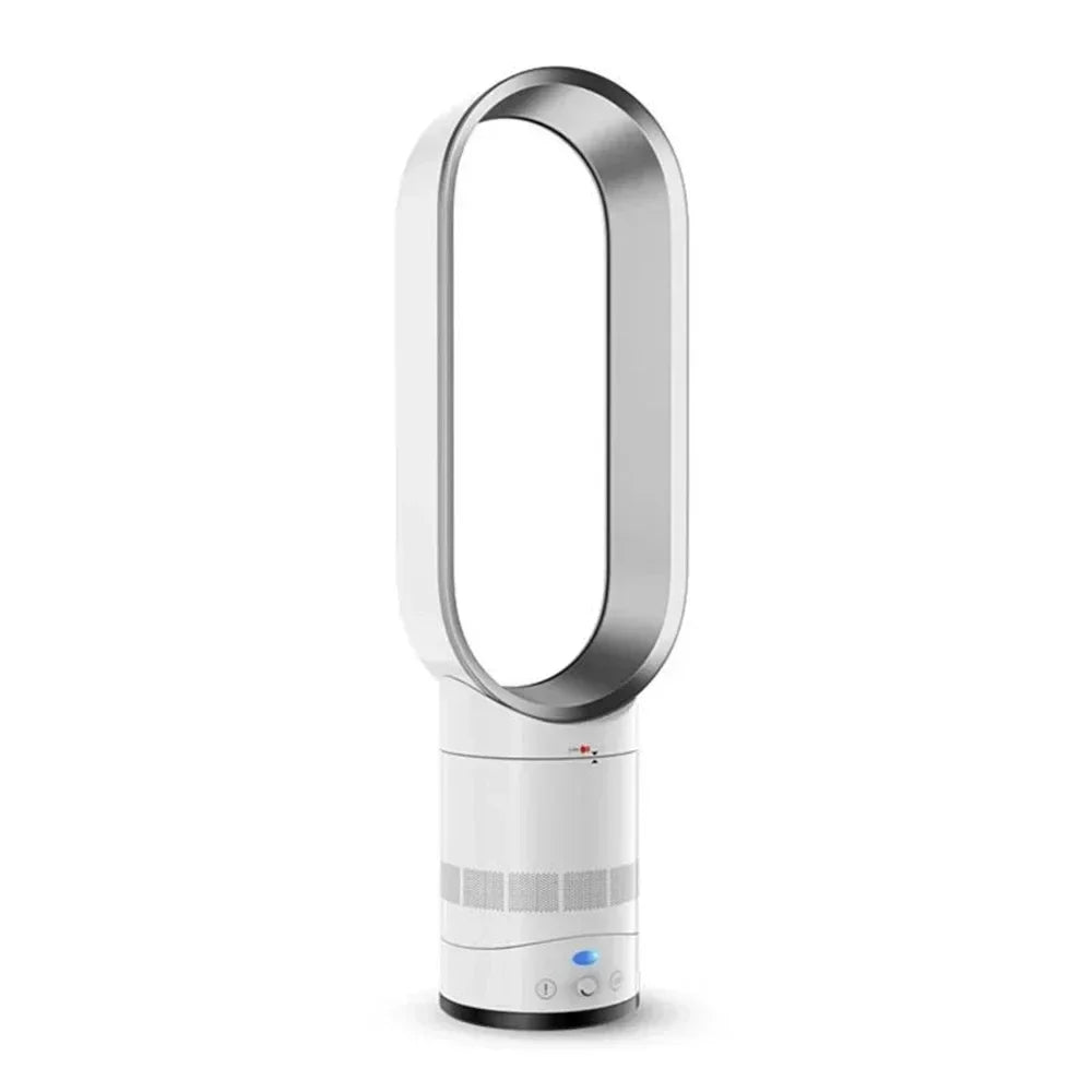 Ventilateur sans pales blanc moderne, design élégant, technologie avancée, idéal pour rafraîchir les espaces intérieurs, efficacité énergétique.