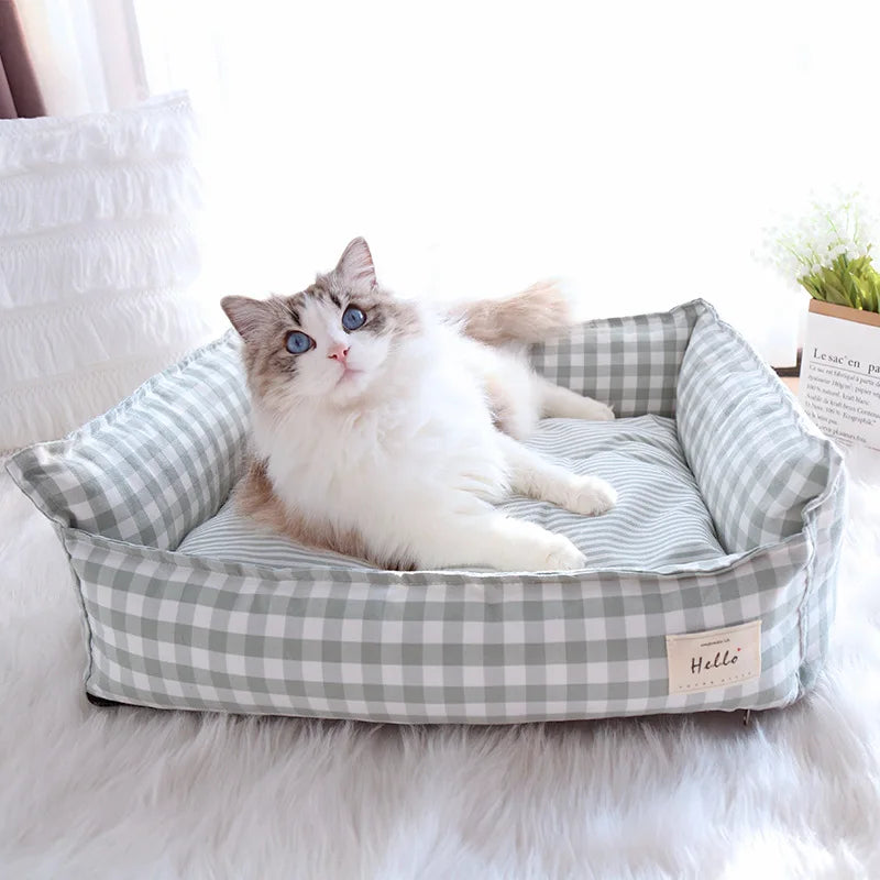 CloudBed Cotton Pet Sofa Bed – Breathable Striped Dog Bed for Small to Medium Pets