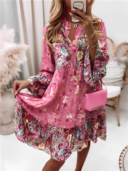 Bloemenprint Midi Jurk Met Lange Mouwen En Knoopsluiting – Amelise