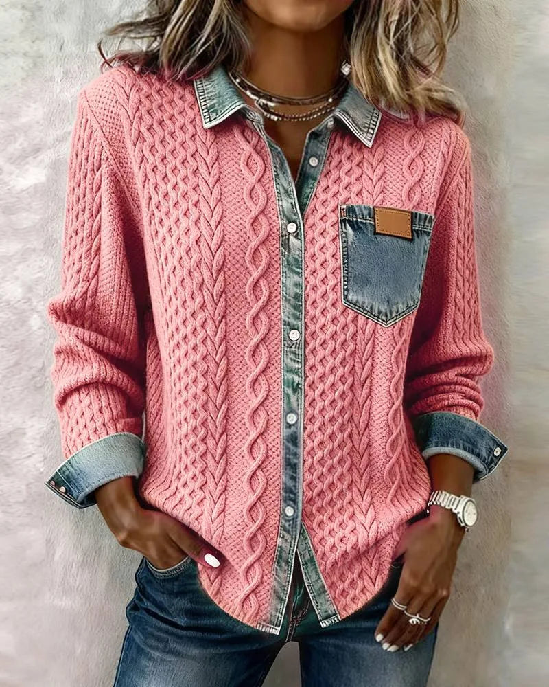 Elara | Textured Patchwork Button Sweater