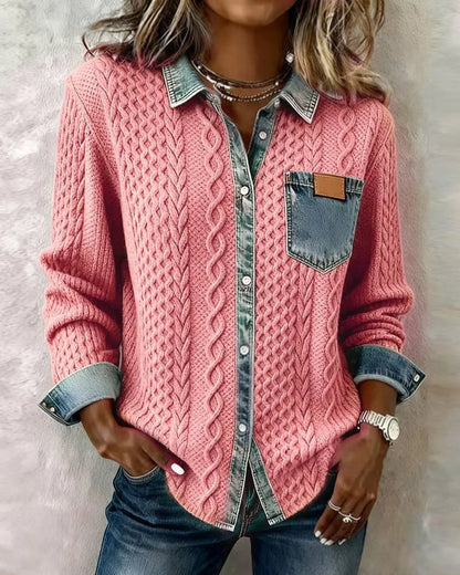 Elara | Textured Patchwork Button Sweater