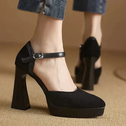 Women's Platform Block Heel Pumps Ankle Strap High Heels