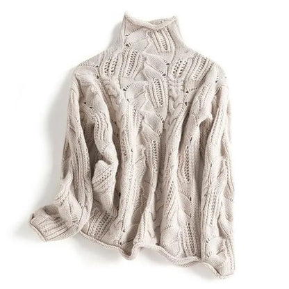 Women’s High-Neck Cable Knit Sweater – Long-Sleeve Pullover Jumper