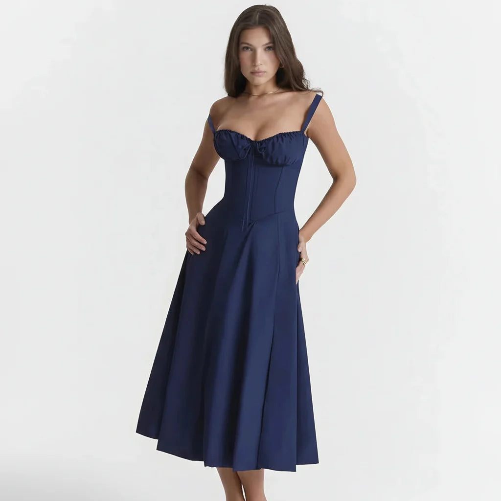 Linsay Blumenkleid – Midi-Kleid mit Korsett & Seitenschlitz