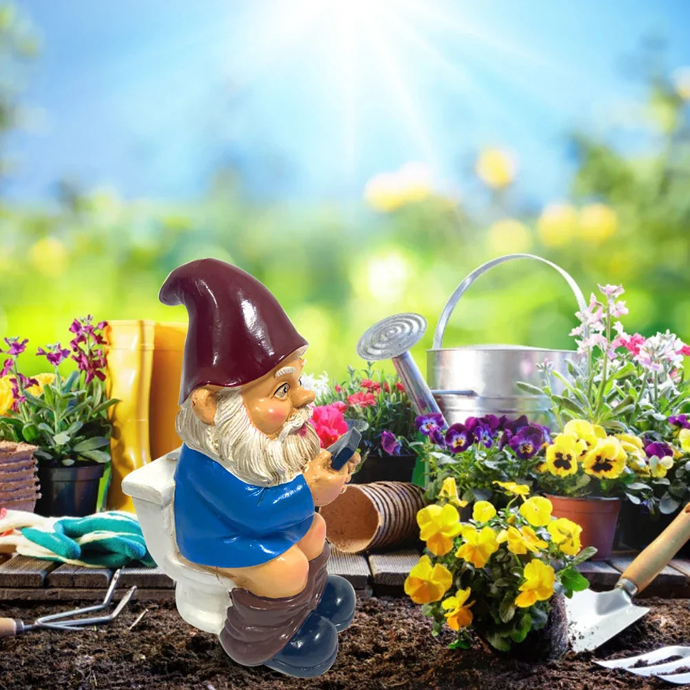 Sylpha - Cute Miniature Garden Gnome Figurine in Resin for Fun and Humorous Garden Decor