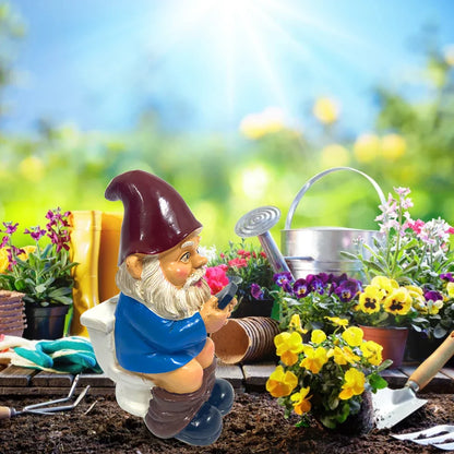 Sylpha - Cute Miniature Garden Gnome Figurine in Resin for Fun and Humorous Garden Decor