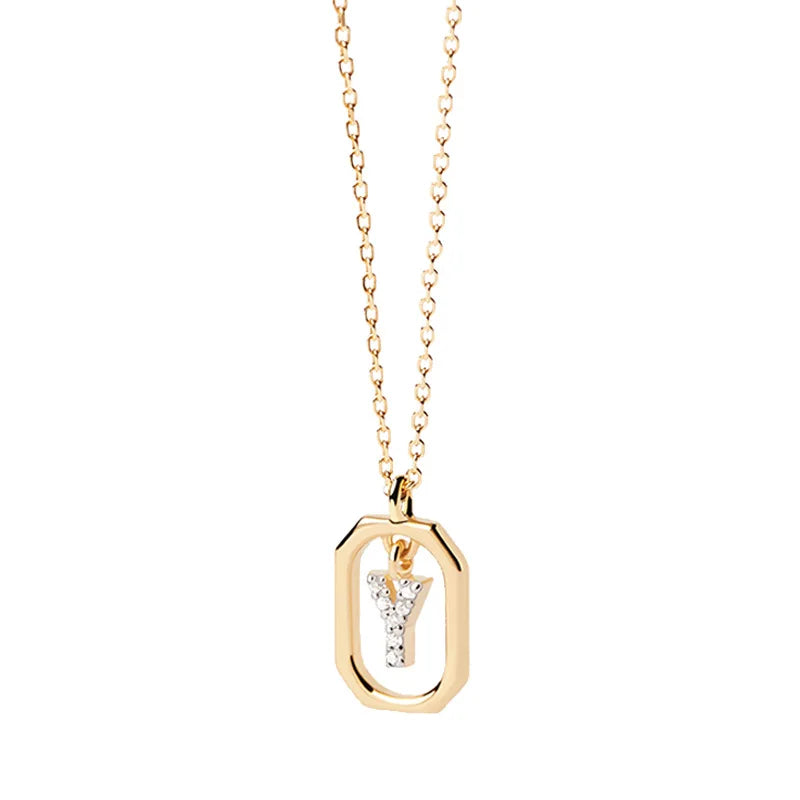 Collana Iniziale Personalizzata con Zirconi | Placcata in Oro – Ciondolo Lettera Alfabeto