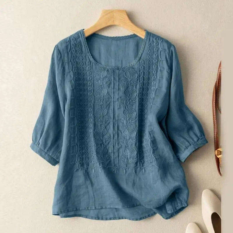 Damen Lockere Sommerbluse mit Rundhalsausschnitt | Locker