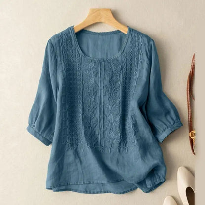 Damen Lockere Sommerbluse mit Rundhalsausschnitt | Locker