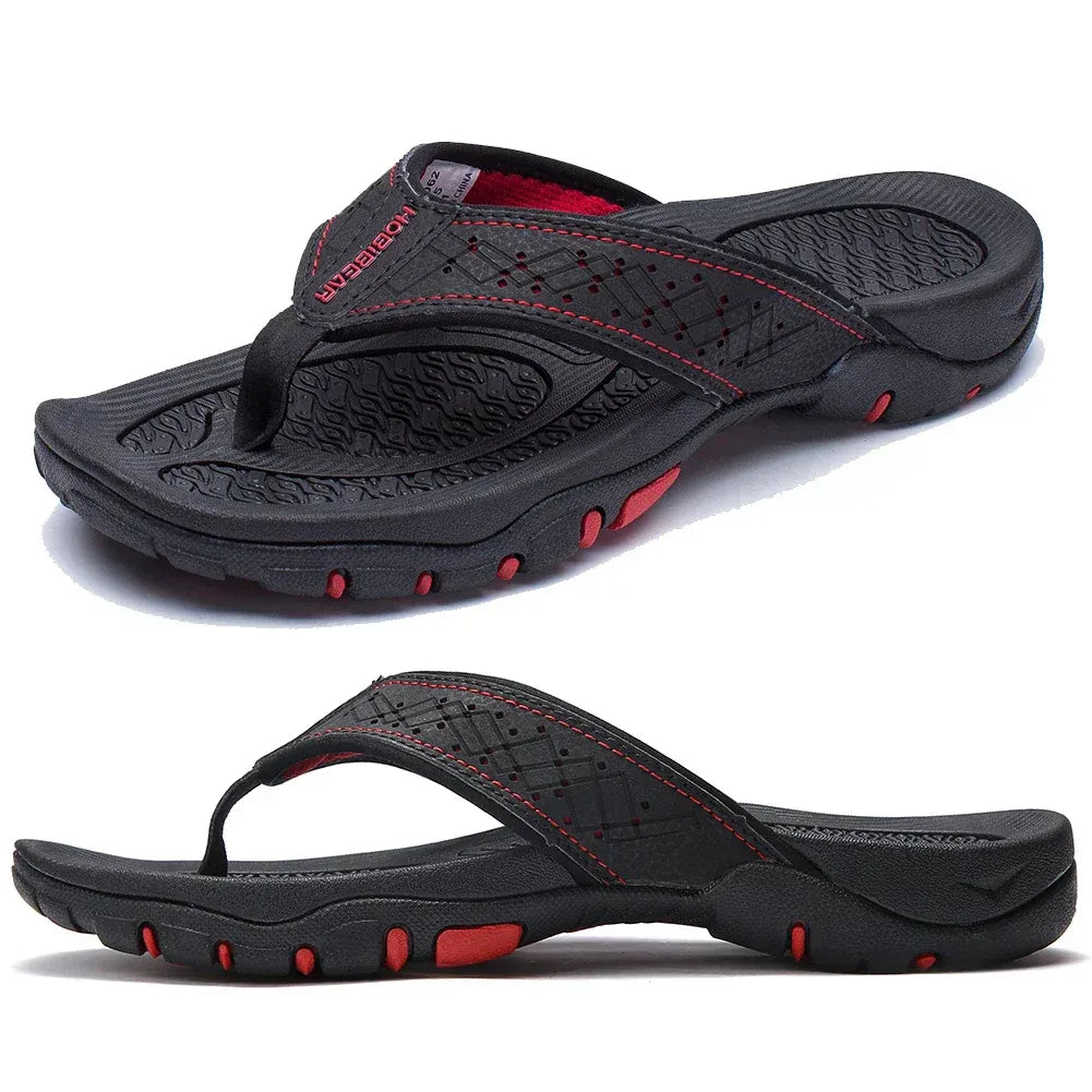Leather Flip Flops Men’s Cushioned Rubber Sole Summer Sandals