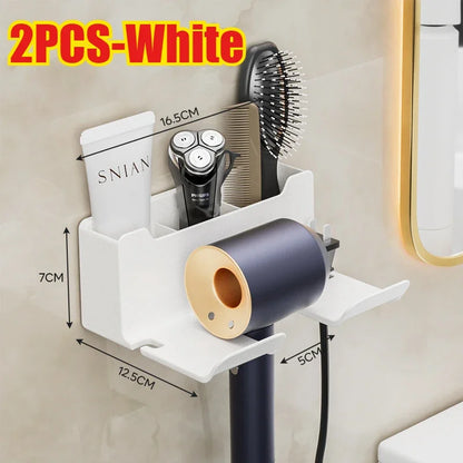 AirKeeper Multifunctional Hair Dryer Holder – No-Drill Wall Mount, Dual-Layer Storage & Silicone Protection