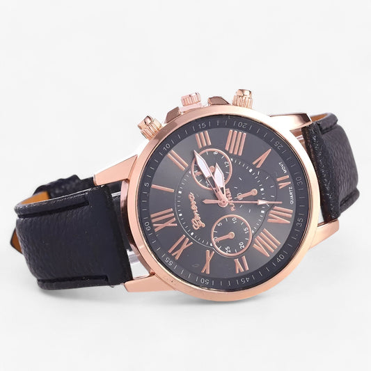 Elegante Damenuhr mit echtem Lederarmband