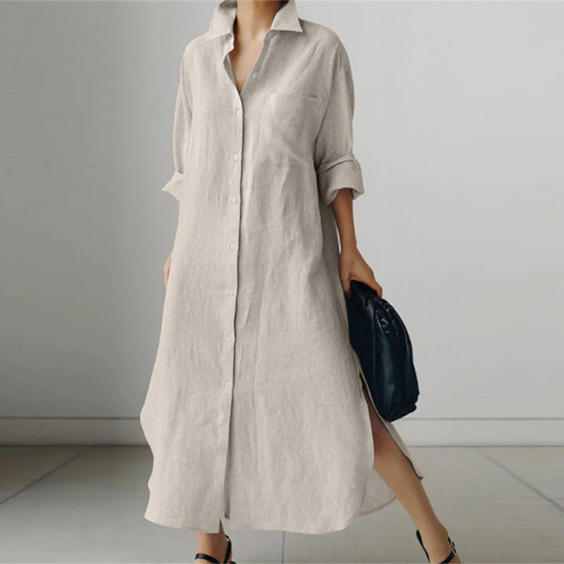 Clara – Robe chemise midi à patte de boutonnage femme