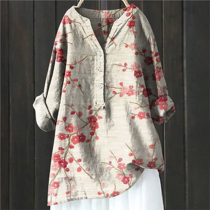 Maelle - Blouse met bloemenprint en halve knoopsluiting met lange mouwen dames