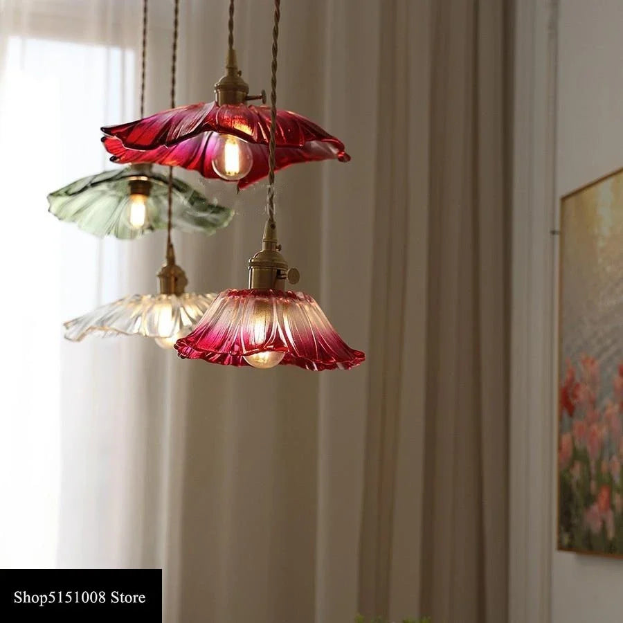 Modern Glass sunflower LED Pendant Lamp With Switch Living Room Bedroom Green Amber Nordic Hanging Lights Luminaria Hanglamp