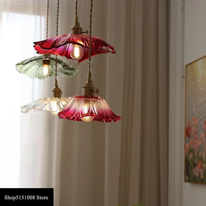 Modern Glass sunflower LED Pendant Lamp With Switch Living Room Bedroom Green Amber Nordic Hanging Lights Luminaria Hanglamp