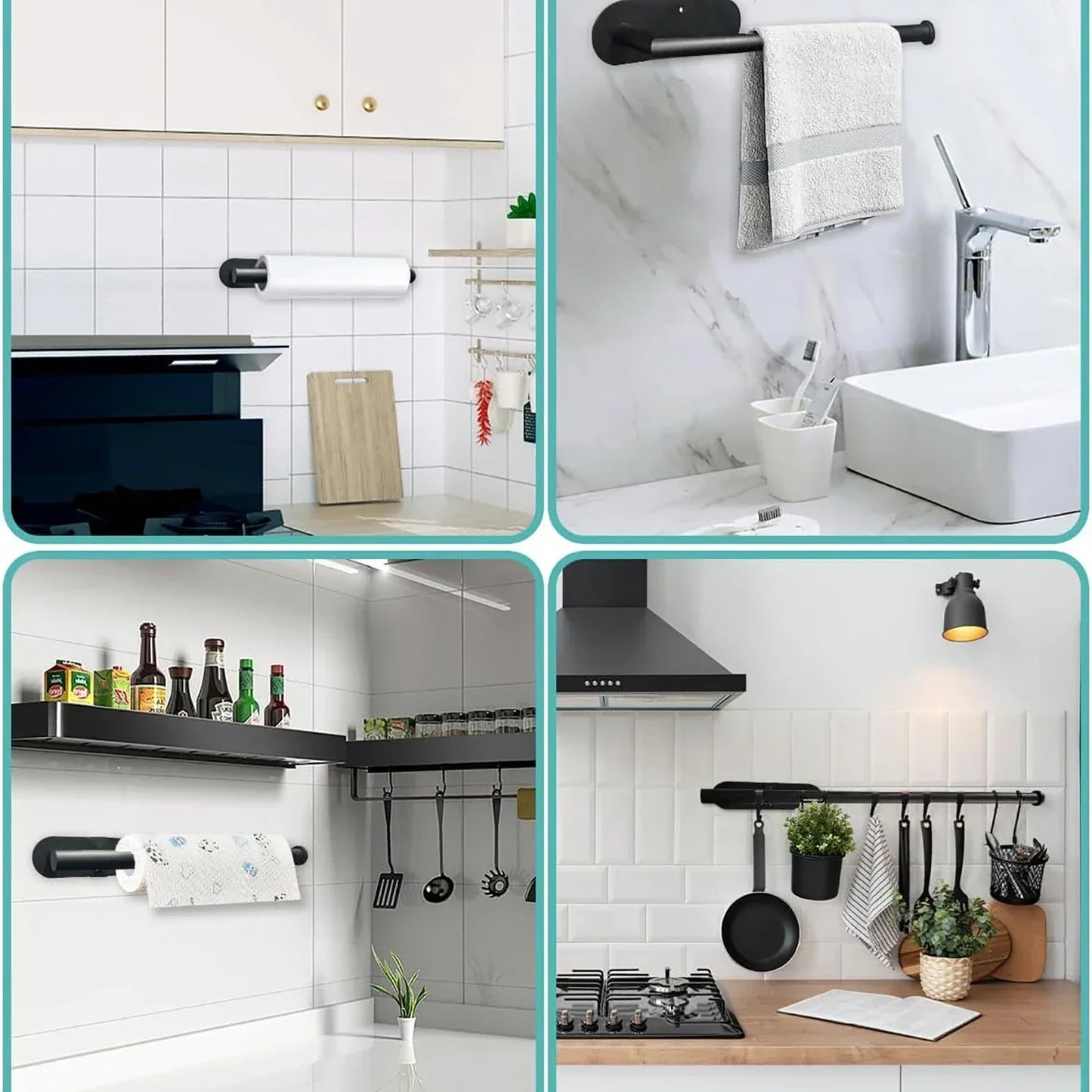 Stick & Grip No-Drill Adhesive Paper Towel & Toilet Roll Holder – Space-Saving Wall Organizer for Kitchen & Bathroom