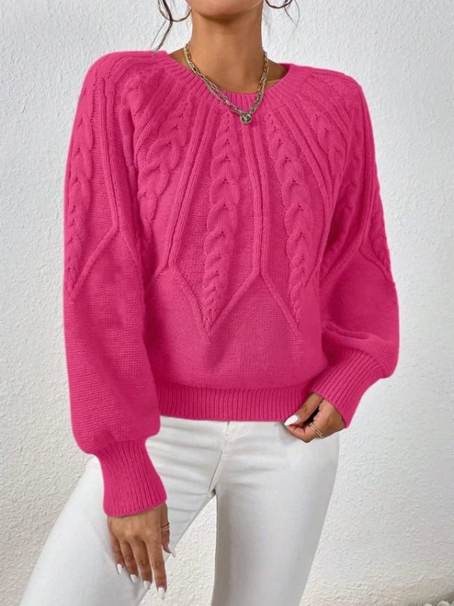 Twist Cozy – Camisola de malha com gola redonda e mangas compridas, quente e versátil 🍁✨