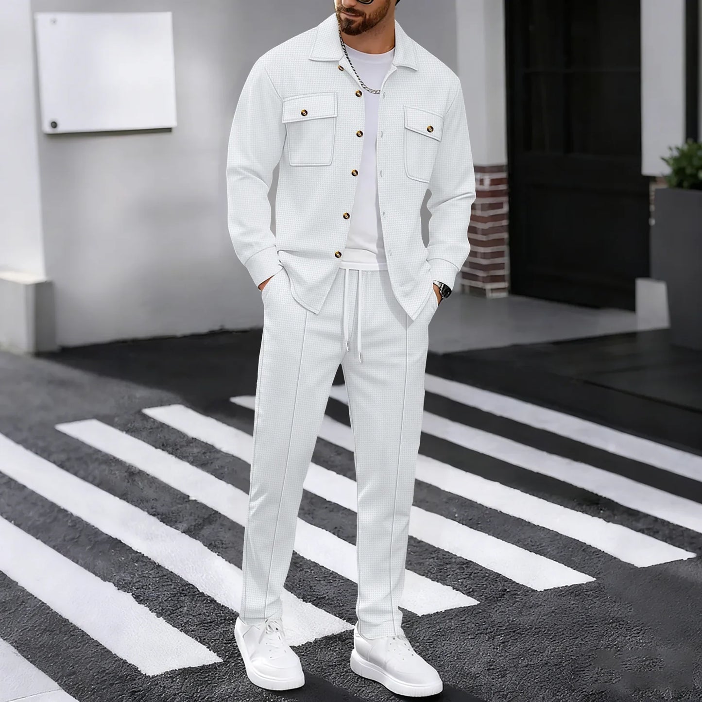 Alltime Rible Solid Button Pocket Two Piece Set